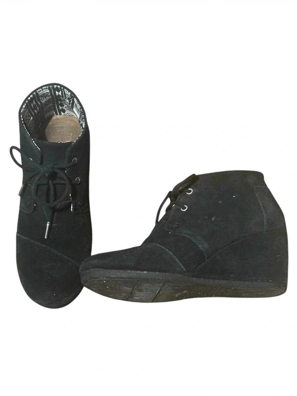 Toms Black Lace-Up Wedge Ankle Booties